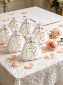 15pcs Wedding Pearl Beaded Wristlet Keychain Gift Set, Includes Pearl Keychains, Thank You Tags And White Organza Bags, Suitable For Bridal Shower, Bachelorette Party, Wedding Party Favors, Great Choice For Wedding Party Gifts And Ceremonies - one-size - View 4