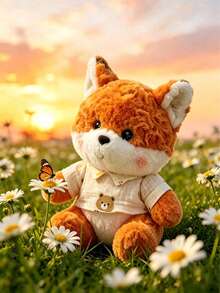 9.84 In Cute Orange Fox Stuffed Animal, Soft And Fluffy, With Detachable Shirt; Pink Cheeks, Adorable Design, Comfortable Touch, Perfect As A Cute Room Decor Ornament And An Excellent Gift For Children, Boys, Girls, Teenagers, Plush Doll Collectors And Animal Lovers - Multicolor - View 2