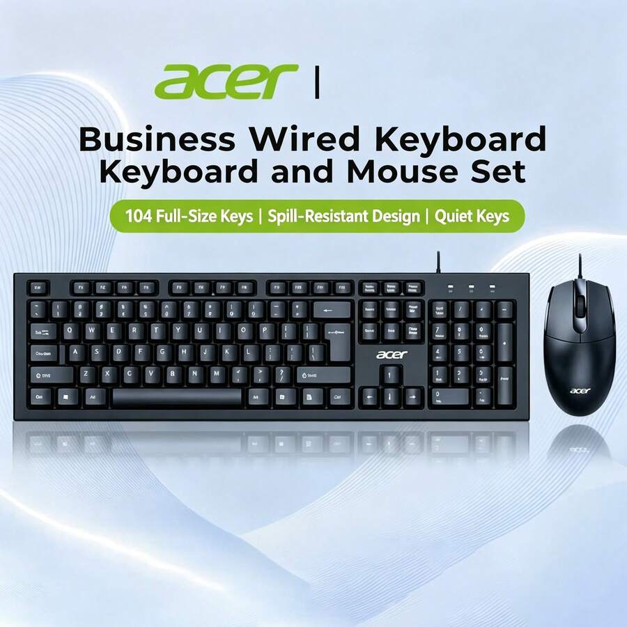 Acer 有線鍵盤滑鼠組 桌上型電腦筆記型電腦通用 USB即插即用 全尺寸104鍵 靜音舒適 家用辦公商務打字專用鍵鼠套裝 - 查看 1