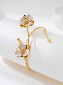 1pc Summer Sexy Vacation Style Handmade Drip Oil White Flower Shaped Double-Layer Line Design Arm Bracelet For Women - White - View 3