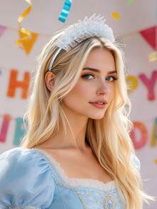 1 pezzo Fascia per capelli a forma di corona per compleanno, copricapo costume per festa di compleanno, accessorio per festa decorato con strass, cerchietto per foto (blu) - Corona Blu - Visualizzare 2