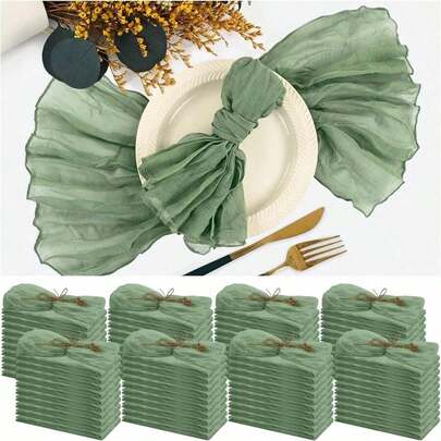 6/12/24pcs Pleated Gauze Napkins, 19.7x19.7 Inch Decorative Napkins, Suitable For Wedding, Celebration, Baby Shower, Restaurant Decorations (Green)