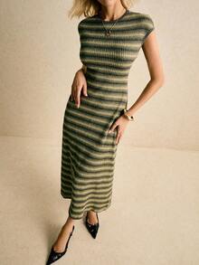 Vestido ajustado de mujer con rayas de moda, de verano - Multicolor - Ver 3