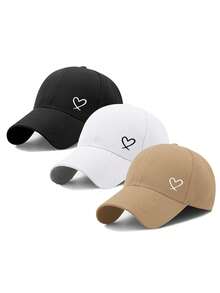 3pcs Heart Print Baseball Cap Set, Adjustable Lightweight Breathable Sun Hat, Suitable For Summer Travel, Beach, Casual Wear - 3pcs - View 2