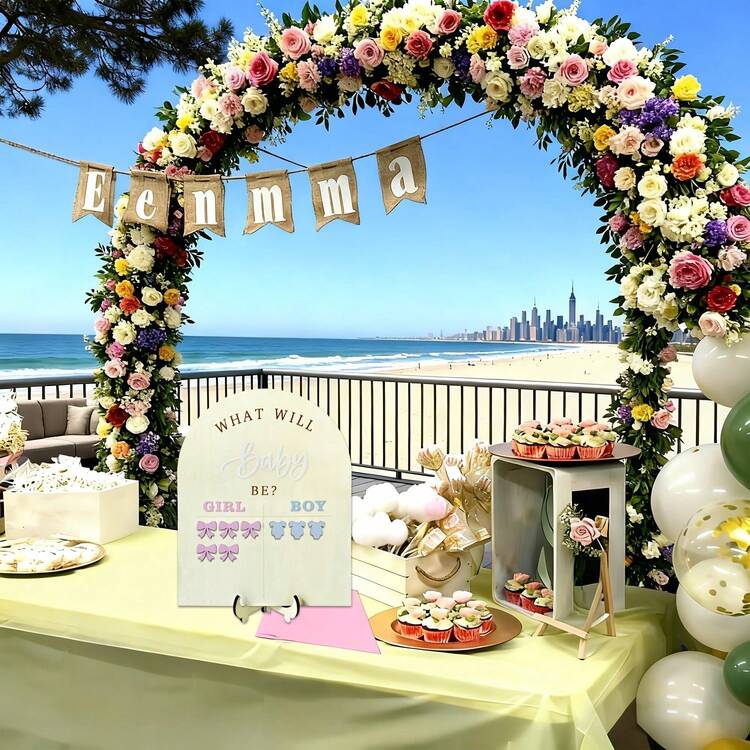 1件嬰兒性別揭曉投票板含支架，女孩或男孩投票貼紙，性別猜測遊戲板，投票指示牌，性別揭曉派對創意 - 多色1 - 查看 6
