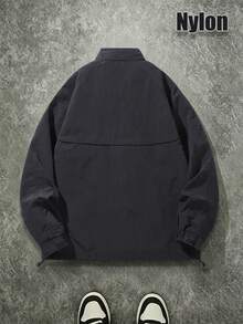 Caldwick Jaket Pria Musim Panas dengan Lapisan Jala, Kerah Tegak, Bahan Nilon, Ringan, Bernapas, Kasual, Tahan Angin, Jaket Bersepeda, Gaya Kargo Vintage Amerika - Hitam - View 5