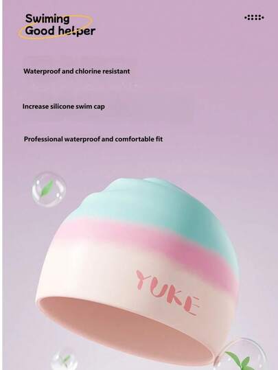 Yuke Gradient Color Silicone Swim Cap For Adults, High Elastic Non-Tight Waterproof Swimming Hat With Earplugs & Nose Clip, Anti-Chlorine Keep Hair Dry, Durable Pool & Beach Essentials For Women Men Summer Water Sports
