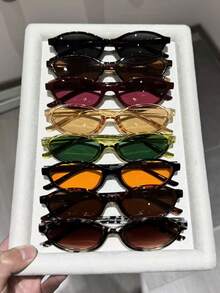 8 Peças Óculos de Sol Femininos de Plástico Multicolorido com Armação Completa em Formato de Olho de Gato, Lentes Coloridas, Design Casual Popular, Personalizado, Perfeito para Uso Diário, Looks de Férias, Looks para Sair, Acessórios para Atividades Casuais ao Ar Livre - Multicolorido - Visão 2