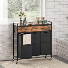Three-Compartment Laundry Sorter In Rustic Brown And Black, Featuring Two Drawers And Removable Oxford Fabric Bags For Easy Laundry Organization - Brown Black - View 11