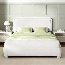 Full/Queen/King Size Boucle Bed Frame, Cloud Upholstered Platform Bed With Height Adjustable Headboard & Soft Rounded Corners, No Noise Free, Easy Assembly,White - trắng - Xem 13