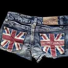 Patriotic Blue Or Black Denim Shorts With USA Flag Print, Contrast Color Panels, Low-Rise Fit, And A Slimming Sexy Silhouette – Perfect For Resort Vacations, Prom Nights & Daily Wear, Exuding Effortless Casual Elegance Summer Outfits Mini Shorts - 藍色 - 查看 2