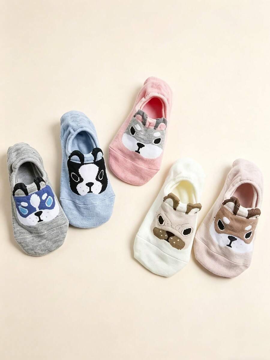 5 pares de calcetines tipo barco para mujer, estilo primavera y verano, 5 pares de calcetines invisibles antideslizantes divertidos y lindos con diseños de animales en 3D. Todos los patrones están hechos con tecnología de tejido jacquard de alta densidad en una sola pieza, y tienen una tira antideslizante de silicona de alta viscosidad incorporada en el talón de los calcetines, ajustándose suavemente a la superficie del pie sin estrangular, adecuados para usar en diversas ocasiones. - Multicolor - Ver 1