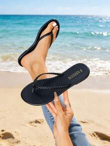 Dép xăng đan đế bằng hở mũi mùa hè dành cho nữ, dép xỏ ngón quai ngang, dép đi trong nhà nhẹ nhàng, thoải mái. - màu đen - Xem 13