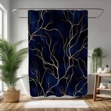 1pc 2D Planar Shower Curtain Modern Elegant Waterproof Shower Curtain Golden Tree Branch Pattern Navy Blue Abstract Bathroom Decor Durable Polyester Material Easy To Clean Machine Washable Hooks Included Stylish Home Accessory - Multicolor - View 9
