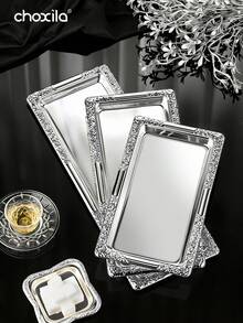 choxila 1pc Iron Gold/Silver Long Tray, Serving Platter, Vegetable Dish, Middle Eastern Style Tray, Available In 3 Sizes, Suitable For Home, Restaurant, Dining, Can Also Be Used During Ramadan - Tray - View 8