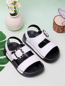 1 Pair Baby Buckle Sandals, Fashionable Versatile Comfortable Flat Slides, Unisex Children Beach Shoes - White - View 4