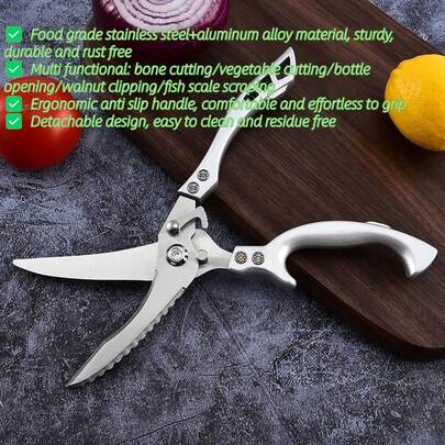 Heavy Duty Stainless Steel Kitchen Scissors - Professional Cooking And Poultry Scissors, Suitable For Cutting Bones, Turkeys, Meat, Fish, And Vegetables