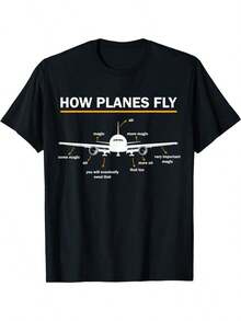 How Planes Fly Diagram Funny Aerospace Engineering Aviation T-Shirt 180g - 黑色 - 查看 2