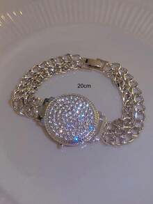 1pc Rhinestone Watch Face Bracelets For Women Shiny Crystal Gold Plated Bracelet Party Jewelry Gift Luxury High Quality - Silver - View 3