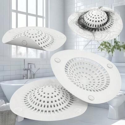 1 cái nút chặn thoát nước bằng silicon màu trắng cho vòi sen, giúp lọc tóc và ngăn tắc nghẽn, đảm bảo dòng chảy nước hiệu quả, trọng lượng nhẹ, bảo vệ đường thoát nước nhà tắm.