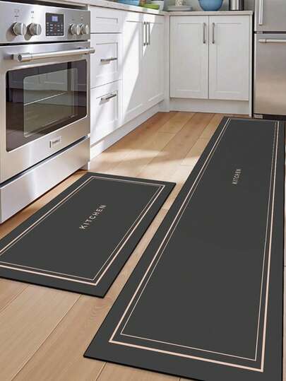 3.5mm Thick Absorbent Rubber Kitchen Mat, Large Or Small Rug For Nordic Minimalist, Modern Decor, Gray Background With Light Pink Trim, Customizable Size For Kitchen, Living Room, Bedroom, Children's Room, Mouse Pad, Bathroom, Entryway, Outdoor, Balcony, Hallway