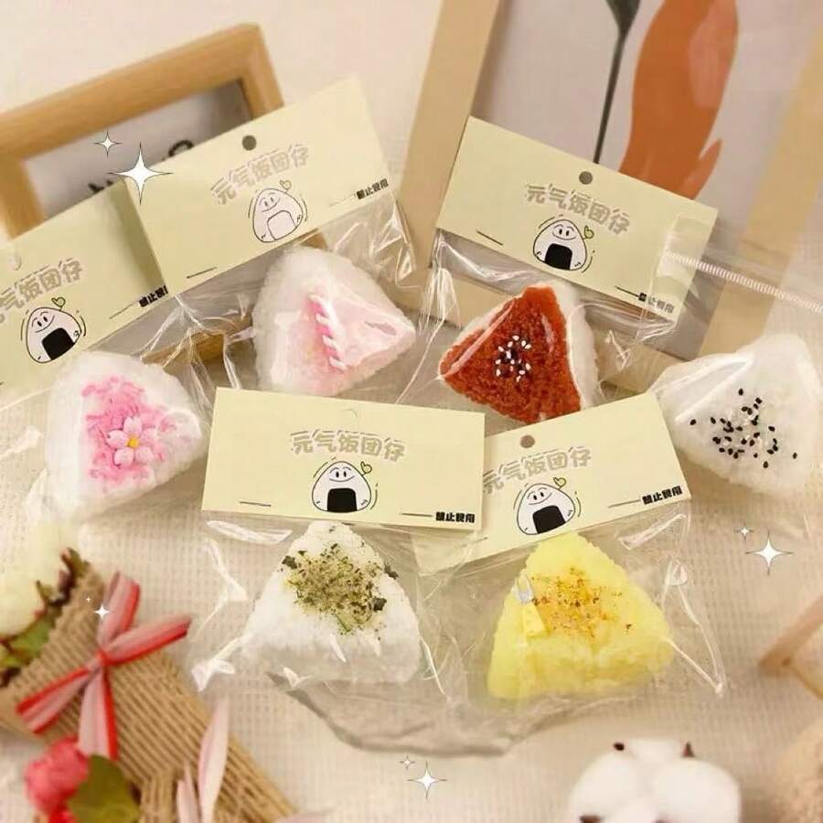 畅销芝麻三角饭团慢回弹软硅胶玩具，缓解压力，逼真饭团造型 - 彩色 - 查看 1