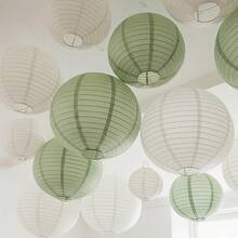 20pcs Multi-Size Sage Green & Ivory Paper Lanterns, Bohemian Jungle Party Decor, Frameless, No Power Or Feathers Required, Suitable For New Year, Wedding, Bridal Shower, Birthday, Anniversary, Graduation, Holiday & Outdoor Ceremony - View 4