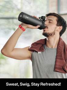 Bình nước thể thao cách nhiệt bằng thép không gỉ 18oz có nắp ống hút và tay cầm, miệng rộng, hai lớp chống rò rỉ, giữ lạnh 24 giờ, giữ nóng 12 giờ. - 18oz Đen - Xem 11
