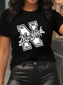 -Vintage NYC Graphic Shirt For Women --Heavyweight 200 G/M² Cotton Shirt With Retro ONE NEW YORK CITY & SINCE 1978 Design --White Shirt For Everyday Casual Wear - Machine Washable, An Everyday Essential -Women's Sleep Shirts - Black - View 6