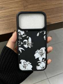 Ốp điện thoại bằng acrylic mềm mại, viền đen, họa tiết hoa ly nghệ thuật, tương thích với các dòng điện thoại Apple bao gồm 12 Mini/13 Mini/14/15 Plus/16/16 Pro/16 Pro Max/17 Pro Max. - Đen và trắng - Xem 8