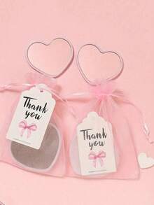 30pcs/15pcs Pink Heart-Shaped Makeup Mirror Gift Set - Includes 5/10 Makeup Mirrors, 5/10 Thank You Cards, And 5/10 Organza Bags. Suitable As Wedding Gifts, Tea Party Gifts, Birthday Party Gifts, Bridal Shower Gifts, Valentine's Day Gifts, And Party Favors - Mirror Set - View 4