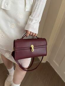 Túi xách nữ tối giản, túi vuông nhỏ có nắp gập ngang, túi đeo vai đa năng dành cho người đi làm. - Đỏ - Xem 4