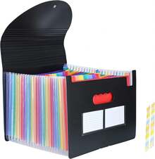 Heavy-Duty Expandable Standing File Organizer With 13/25 Pocket Expandable Plastic File Box Paper/Document/Receipt Manager Folder (A4/Letter Size) Document Bags Folder Holder Big Capacity Durable Document Storage Organizer, File Storage Box BLACK - 13+25 Bolsillo - Ver 3