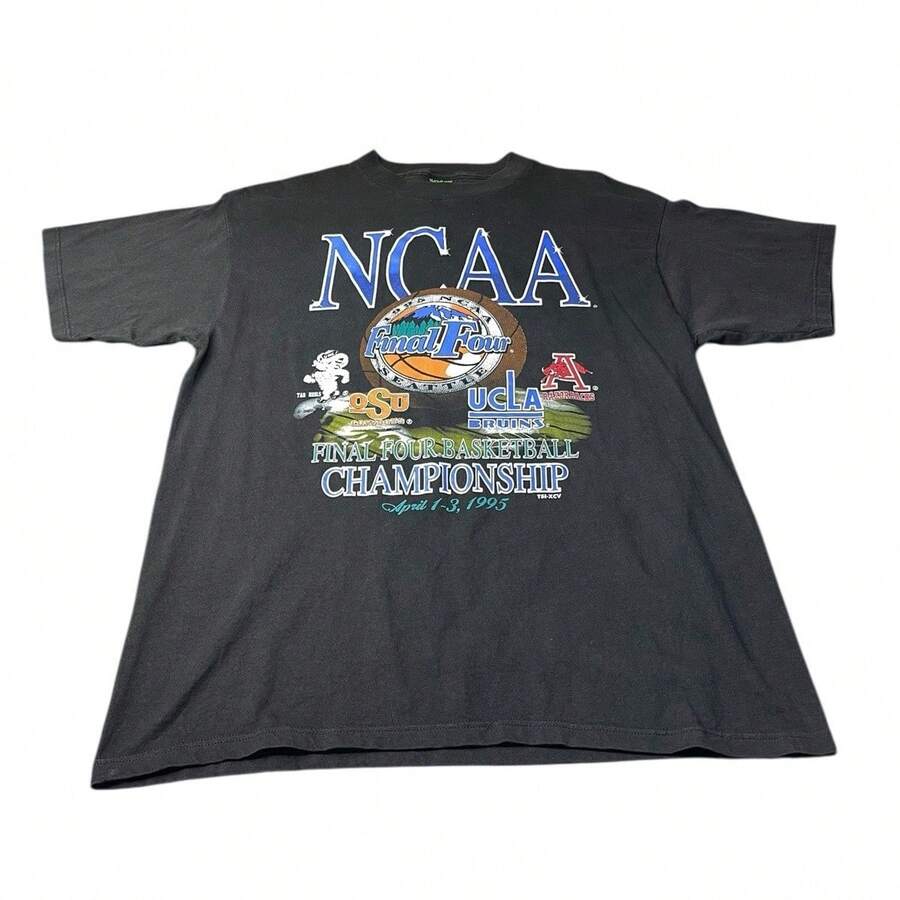Vintage 1995 BASKETBALL Final Four Championship Black T Shirt XL USA Cosplay Cotton Printed T-Shirt Casual Rock Street Short Sleeve Round Neck Comfortable Daily T-Shirt Solid Color Regular Version T-Shirt - màu đen - Xem 1
