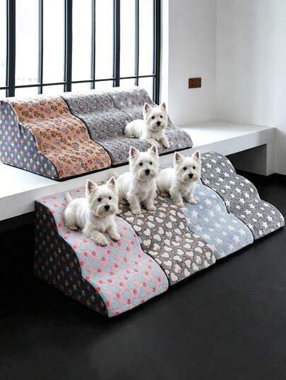 1pc Plush Pet Stairs, Removable Small Cat Dog Ladder, Assistance Steps For Sofa Bed, Washable Anti-Slip Foam Bottom For Small/Medium Pets And Elderly Cats