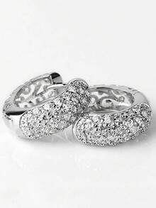 1 Paar elegante Creolen mit kubischem Zirkonia, entworfen für Frauen, geeignet für Hochzeiten, Verlobungen, Jahrestags-Partys, Valentinstags-Geschenke - Silber - Übersicht 2