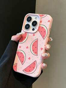 1pc TPU Material Fashion Pink Watermelon Heart Cute Full Screen Pattern Phone Case, Compatible With Apple 17, 17Pro, 17ProMax, 16, 16Pro, 16ProMax, 15, 15Pro, 15ProMax, 14, 13, 12, 11, Waterproof, Shockproof, Anti-Drop, Anti-Scratch, Lightweight - Pink - View 2