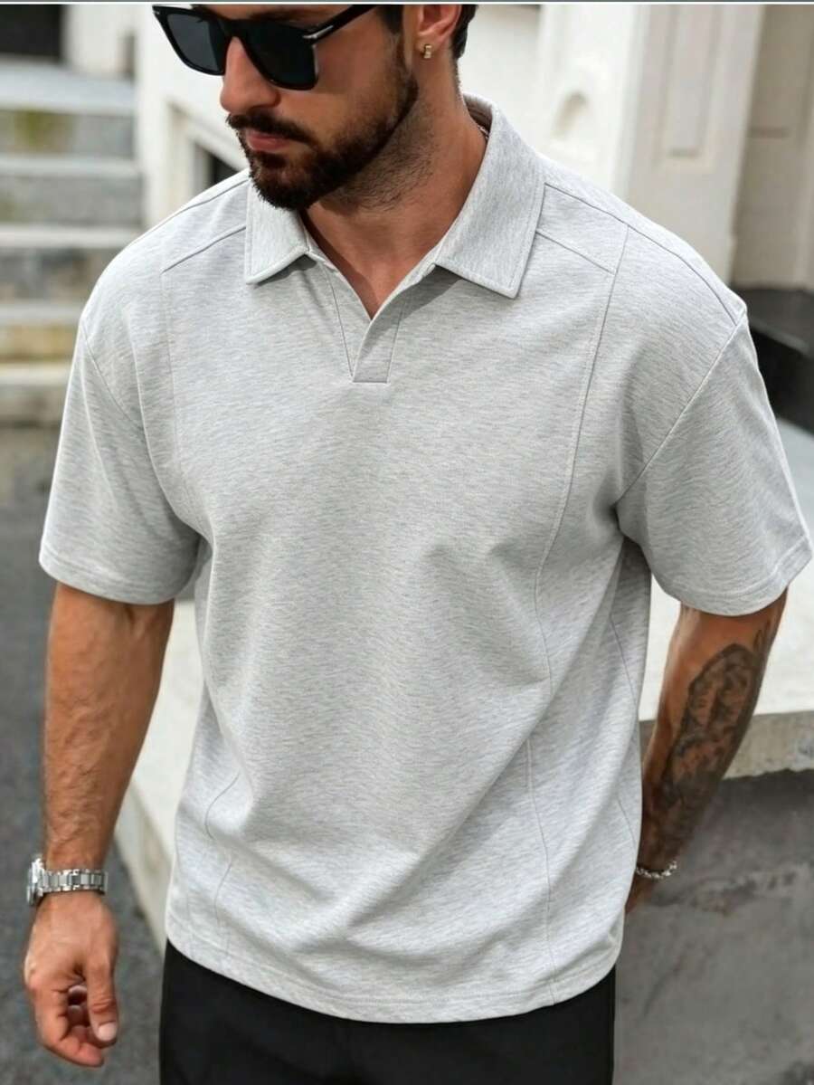 Men's Casual Short Sleeve Shirt, Fashionable Versatile Breathable, Lightweight For Holiday, Business Trip, Travel - Light Grey - View 1