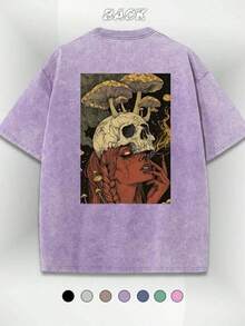 Pattern Printed Fashionable Round-Neck T-Shirt, Standard Size Women's Clothing, Women's Casual Street Printed T-Shirt - 紫色 - 查看 6