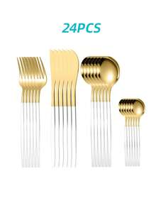 4件套/16件套/24件套/32件套不锈钢餐具套装，包含刀、叉和勺，适用于家庭、餐厅和酒店使用。 - - - 查看 11