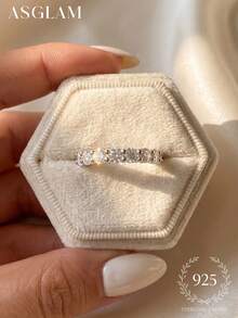 1 chiếc nhẫn đính hôn và nhẫn cưới Moissanite, nhẫn solitaire thanh lịch bằng bạc sterling 925, món quà trang sức cao cấp dành cho phụ nữ. - Bạc - Xem 8