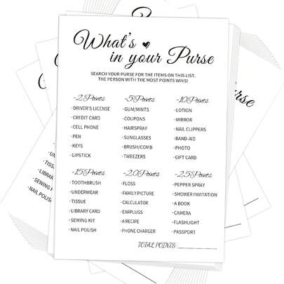 Bridal Party Game - What's In Your Bag, Wedding Party Game, Thick Paper, Minimalist Style