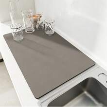 Solid Drainage Mat For Kitchen, Super Absorbent, Dish Drying Mat, Non-Slip Quick Dry Mat, Faucet Mat, Non-Slip Kitchen Mat, Suitable For Sink Area, Natural And Hygienic, Essential Home Kitchen Decor, Also Part Of Cozy Autumn/Winter And Christmas Decoration - Dark Grey - View 9