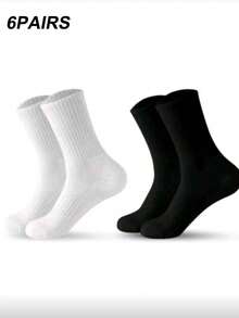 3/5/6/10 Pairs Solid Color Men's Mid-Calf Socks, Comfortable And Breathable, Suitable For Daily, Business, Sports, And Wear, Unisex - White - View 7