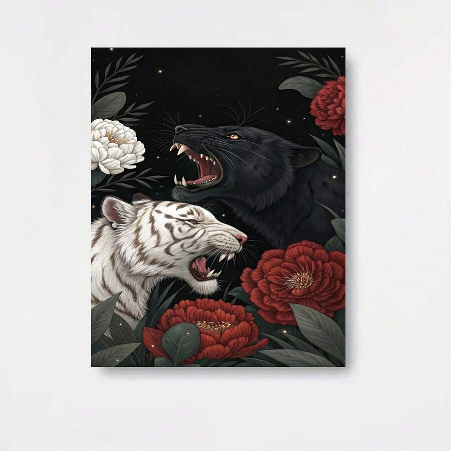 1 póster de lienzo sin marco de arte oscuro - Peonía de bestia en blanco y , viento nocturno, pintura decorativa de tema estético salvaje, ideal para estudios de arte, espacios modernos y divertidos, salas de estilo salvaje, impresiones artísticas - Enmarcado - Ver 1