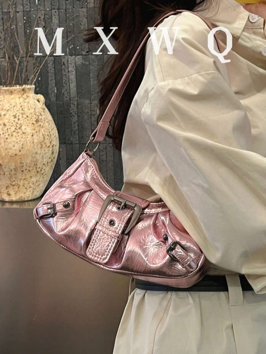 1 pièce Sac à bandoulière femme rétro punk avec rivets décoratifs, grande capacité, souple et dégradé. Réglable à l'épaule, convient pour le travail, les déplacements, les sorties et les fêtes