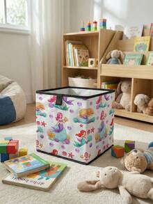 1pc Large Capacity Foldable Storage Box, Cartoon Mermaid Printed Open Storage Basket, Multi-Function Drawer Type Design, Space-Saving For Home, Dorm, Nursery, Under Bed Storage - Multicolor - View 10