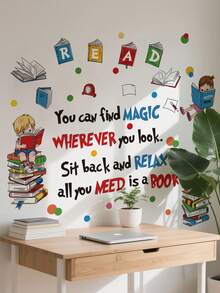 1 Set Cartoon Reading Wall Stickers, Inspirational English Slogan Self-Adhesive Wall Decals, Suitable For Study Room, Classroom, Library, Reading Corner Decoration, Colorful Book Illustrations And Motivational Texts, E.G. "Magic Is Everywhere, Relax Your Mind, All You Need Is A Book", Perfect To Inspire Reading Interest, 2D Cartoon Forest Animal Wall Stickers - Forest Animal Stickers - View 1