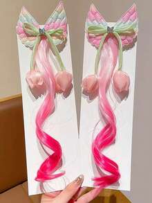 2个装 女孩甜美俏皮渐变蝴蝶、郁金香花朵和流苏发夹 - 彩色 - 查看 5