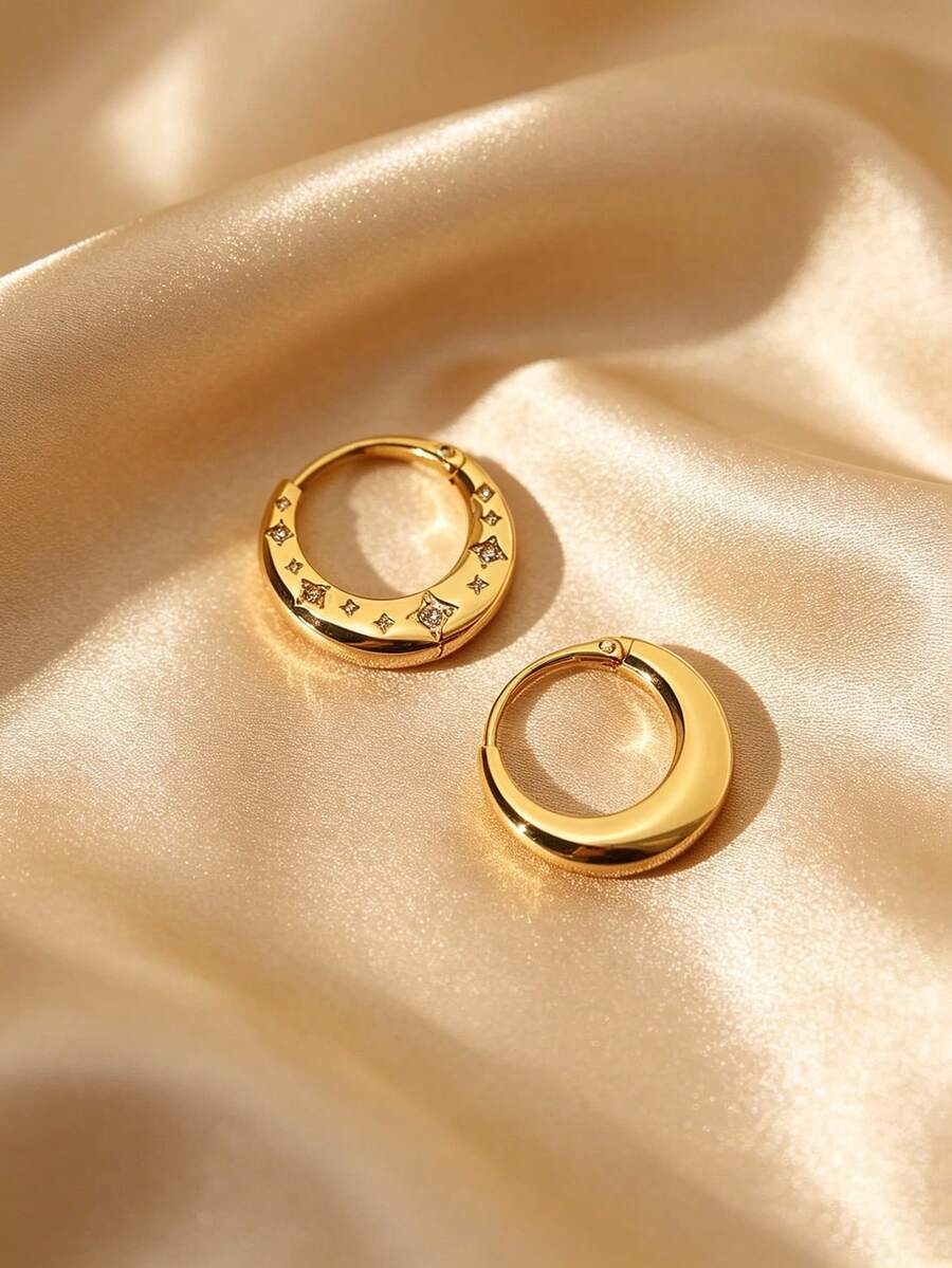 1 par de pendientes de aro con estrella dorada elegante y minimalista, versátiles y adecuados para uso diario, festivales y fiestas de mujeres - Estrella - Ver 1